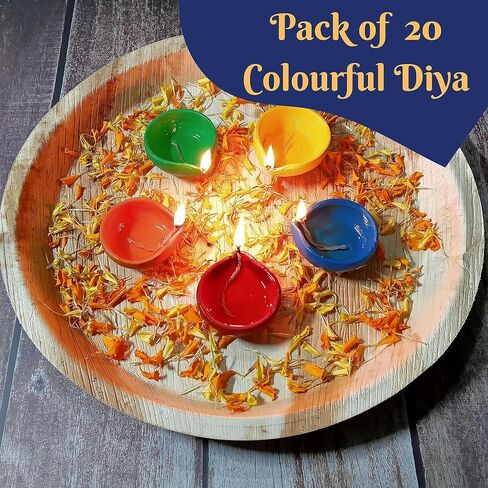 Indian Karigar 20 Colourful Diyas for Pooja Room Handmade Terracotta Diyas for Home Decor Decorative Diyas for Puja Diyas for Diwali Decor Deepak Festival Home Decoration 20 (Medium Multicolour) in Saudi Arabia