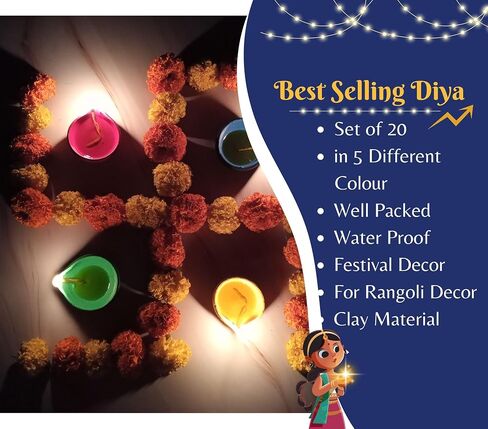 Indian Karigar 20 Colourful Diyas for Pooja Room Handmade Terracotta Diyas for Home Decor Decorative Diyas for Puja Diyas for Diwali Decor Deepak Festival Home Decoration 20 (Medium Multicolour) in Saudi Arabia