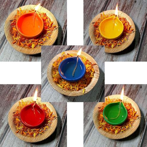 Indian Karigar 20 Colourful Diyas for Pooja Room Handmade Terracotta Diyas for Home Decor Decorative Diyas for Puja Diyas for Diwali Decor Deepak Festival Home Decoration 20 (Medium Multicolour) in Saudi Arabia