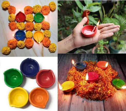 Indian Karigar 20 Colourful Diyas for Pooja Room Handmade Terracotta Diyas for Home Decor Decorative Diyas for Puja Diyas for Diwali Decor Deepak Festival Home Decoration 20 (Medium Multicolour) in Saudi Arabia