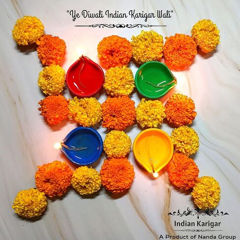 Indian Karigar 20 Colourful Diyas for Pooja Room Handmade Terracotta Diyas for Home Decor Decorative Diyas for Puja Diyas for Diwali Decor Deepak Festival Home Decoration 20 (Medium Multicolour) in Saudi Arabia