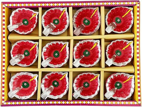 KSJONE Clay Diyas Diyas Deepak Earthen Assorted Colorful Set - Diwali Decoration Puja - Handpainted Diya for Home Indoor Outdoor Diwali Design Mix Color with Cotton Wicks (12 Pcs Diya (Design 2)) in Saudi Arabia