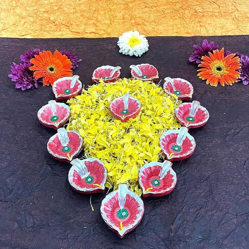 KSJONE Clay Diyas Diyas Deepak Earthen Assorted Colorful Set - Diwali Decoration Puja - Handpainted Diya for Home Indoor Outdoor Diwali Design Mix Color with Cotton Wicks (12 Pcs Diya (Design 2)) in Saudi Arabia