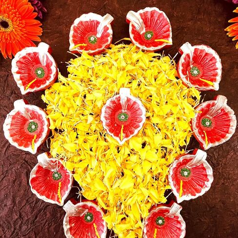 KSJONE Clay Diyas Diyas Deepak Earthen Assorted Colorful Set - Diwali Decoration Puja - Handpainted Diya for Home Indoor Outdoor Diwali Design Mix Color with Cotton Wicks (12 Pcs Diya (Design 2)) in Saudi Arabia