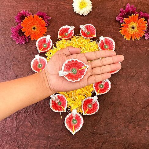 KSJONE Clay Diyas Diyas Deepak Earthen Assorted Colorful Set - Diwali Decoration Puja - Handpainted Diya for Home Indoor Outdoor Diwali Design Mix Color with Cotton Wicks (12 Pcs Diya (Design 2)) in Saudi Arabia