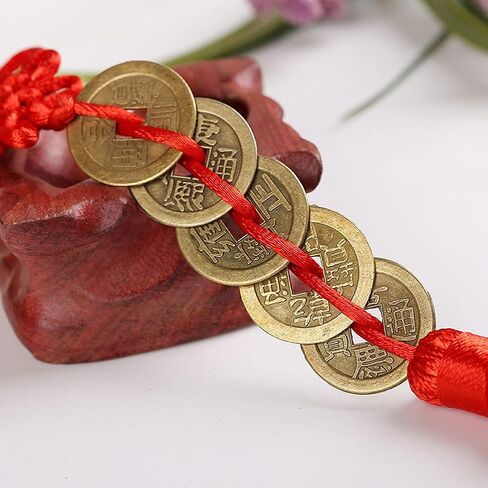 6 Strings Vintage Chinese Feng Shui Coin Lucky Coin Fortune Coin Chinese Knot Pendant for Lucky Wealth Charm Home Car Decoration Accessories (5 Coin, Red) in Saudi Arabia