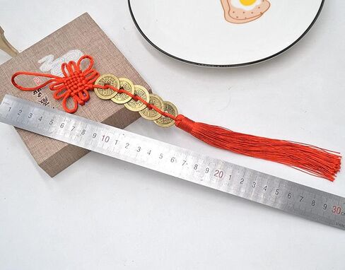 6 Strings Vintage Chinese Feng Shui Coin Lucky Coin Fortune Coin Chinese Knot Pendant for Lucky Wealth Charm Home Car Decoration Accessories (5 Coin, Red) in Saudi Arabia