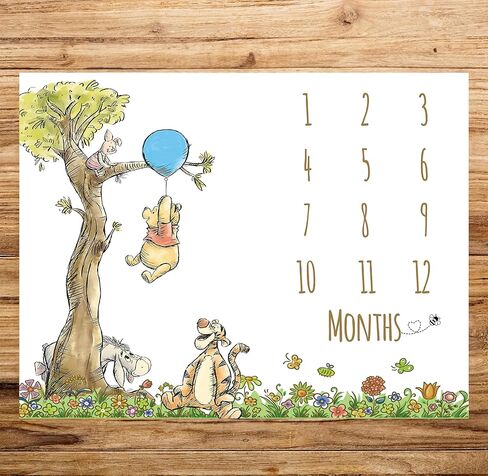 DAYIMG Vintage Winnie Milestone Blanket for Baby Boy Blue Balloon Pooh Monthly Growth Blanket Classic Baby Boys First Twelve Months Blanket Newborn Nursery Supplies Baby Shower Decorations in Kuwait
