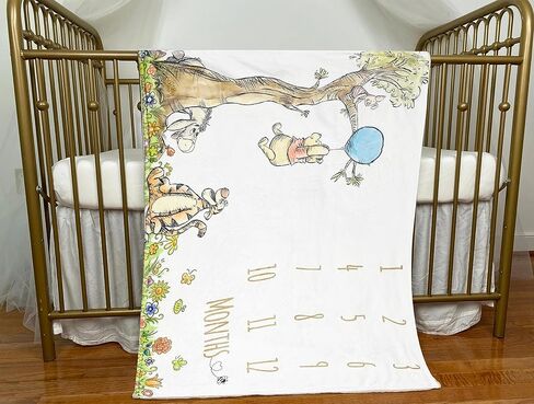 DAYIMG Vintage Winnie Milestone Blanket for Baby Boy Blue Balloon Pooh Monthly Growth Blanket Classic Baby Boys First Twelve Months Blanket Newborn Nursery Supplies Baby Shower Decorations in Kuwait