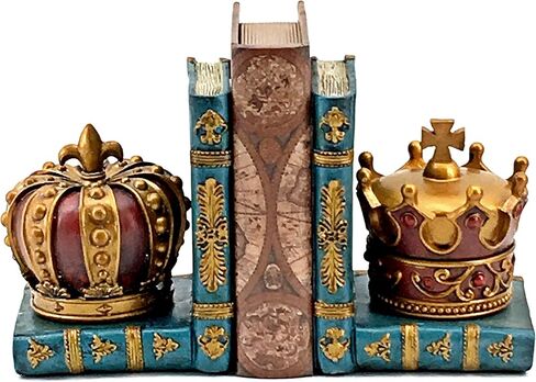 Bellaa 24254 Decorative Bookends Vintage Chess King Queen Royal Crown Art Design Book Ends Bookshelf Home Decor Office Library Gifts Golden Heavy Duty Non Skid Antiques 6 Inch in Saudi Arabia