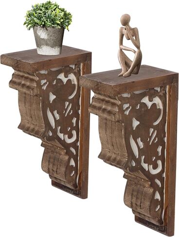 SOFE Farmhouse Book Ends Decorative, Wooden Corbels Bookends for Shelves, Vintage Rustic Bookends, 1 Pair Sturdy Bookends for Heavy Books, Book Holder Stopper for Home Office Kitchen in Saudi Arabia