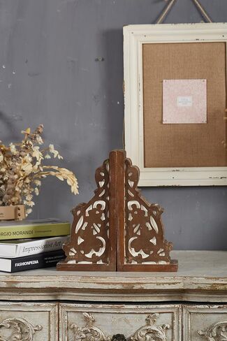 SOFE Farmhouse Book Ends Decorative, Wooden Corbels Bookends for Shelves, Vintage Rustic Bookends, 1 Pair Sturdy Bookends for Heavy Books, Book Holder Stopper for Home Office Kitchen in Saudi Arabia