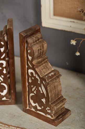 SOFE Farmhouse Book Ends Decorative, Wooden Corbels Bookends for Shelves, Vintage Rustic Bookends, 1 Pair Sturdy Bookends for Heavy Books, Book Holder Stopper for Home Office Kitchen in Saudi Arabia