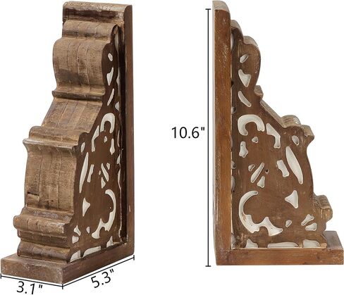 SOFE Farmhouse Book Ends Decorative, Wooden Corbels Bookends for Shelves, Vintage Rustic Bookends, 1 Pair Sturdy Bookends for Heavy Books, Book Holder Stopper for Home Office Kitchen in Saudi Arabia