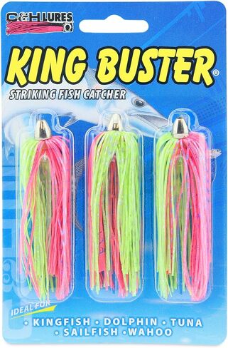 C&H, King Buster Lure, Style KB, HotPink/Chartreuse/SilvBlue Skirt, 1/8 oz (3.5 g) Head, 2.5 in (6.35 cm), 3 pc in Kuwait