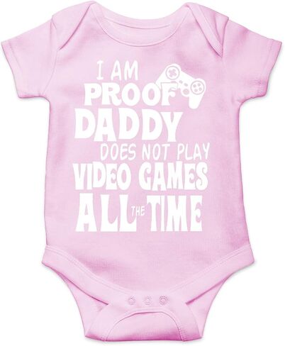 NIANWUDU I Am Proof Daddy Does Not Play Video Games All The Time - Funny Cute Infant, One-Piece Baby Bodysuit (Pink, 6 Months) in Saudi Arabia