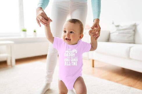 NIANWUDU I Am Proof Daddy Does Not Play Video Games All The Time - Funny Cute Infant, One-Piece Baby Bodysuit (Pink, 6 Months) in Saudi Arabia