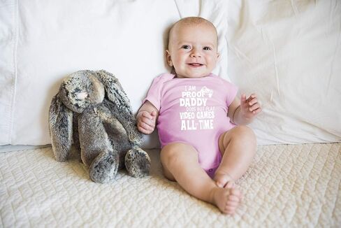 NIANWUDU I Am Proof Daddy Does Not Play Video Games All The Time - Funny Cute Infant, One-Piece Baby Bodysuit (Pink, 6 Months) in Saudi Arabia