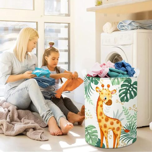 Clastyle 45L لطيف رمادي ابتسامة الراكون سلة الغسيل شجرة أوراق الغابة الحيوان الحضانة تعيق الملابس المستديرة اللعب سلال تخزين مع الرباط in Kuwait
