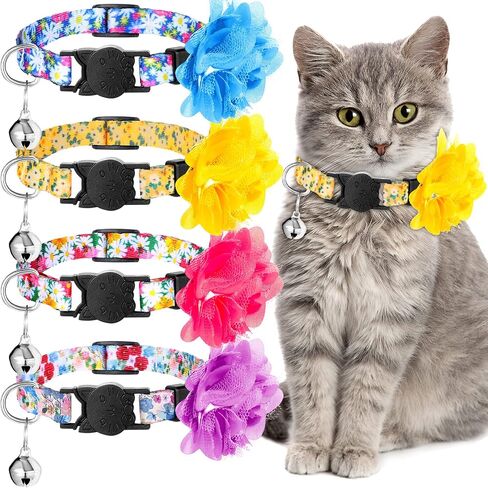 Weewooday 4 Pcs Spring Cat Collar for Cats Cat Collars Flower with Bell and Removable Floral Flower Patterns Adjustable Collar for Pets Holiday Party and Daily Decoration(Small) in Saudi Arabia