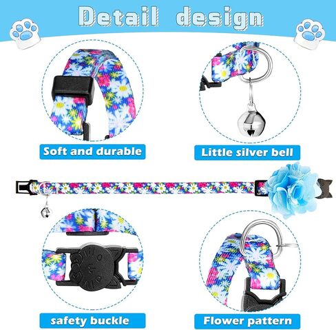 Weewooday 4 Pcs Spring Cat Collar for Cats Cat Collars Flower with Bell and Removable Floral Flower Patterns Adjustable Collar for Pets Holiday Party and Daily Decoration(Small) in Saudi Arabia