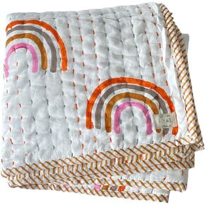 Premium Quality Crib Quilt Blanket, Rainbow, Toddler, Girls and Boys, 100 Percent Cotton, One Size 47''x47'', White in Saudi Arabia