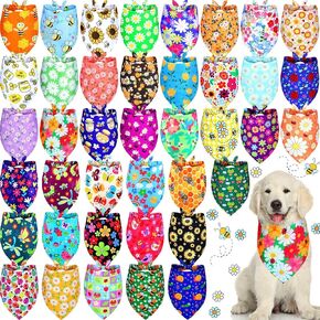 Sadnyy 40 Pcs Summer Spring Dog Bandanas Bulk for Dogs Flower Hawaiian Triangle Reversible Dog Bibs Adjustable Pet Kerchief Scarf Washable Cat Scarf for Summer Holiday Pets