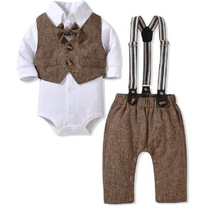 Baby Boys Gentleman Outfit 3 Piece Formal Suit Set with Snaps