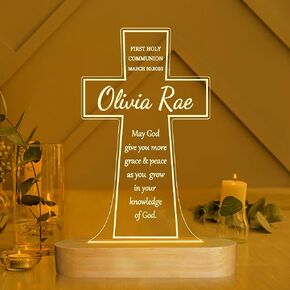 هدايا المناولة الأولى للفتيات من عمونيت، مصباح خشبي متقاطع مصباح إضاءة ليلي مبتكر للأطفال، مصباح تزيين USB طاقة معمودية هدية منزل هدية تدفئة للعرابين هدايا للمعمودية in Kuwait