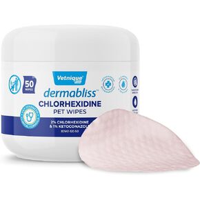 Vetnique Dermabliss Chlorhexidine for Dogs Skin Health Antibacterial Wipes for Dogs for Infections, Irritation & Redness Relief (Skin Wipes, 50 Count)