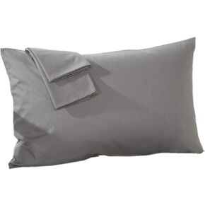 Toddler Travel Pillowcase 100% Soft Egyptian Cotton 500 Thread Count with Zipper Closure Travel Pillow Cover Set of 2 PC Decorative Pillow case Cover 14x20 inch, Dark Grey