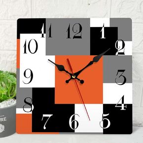 ArtSocket Wooden Wall Clock Silent Non-Ticking, Navy Blue Black Grey Abstract Geometric Minimalist Square Rustic Wall Clocks Decor for Home Kitchen Living Room Office, Battery Operated(12 Inch)