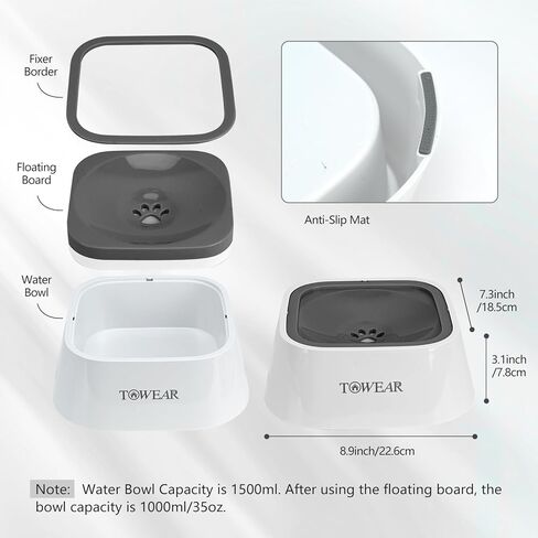 Dog Water Bowl, Splash-Free, No Spill, Anti-Choking Dog Bowl, Vehicle Carried Pet Water Bowl for Dog, Cat, Puppy, Kitty, 1.5L Large Capacity (Grey) in Kuwait