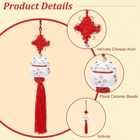 WEBEEDY Lucky Cat Ceramic Car Charm Feng Shui Japanese Maneki Neko Cat Fortune Hanging Pendant Good Luck Charms for Car Rear View Mirror Charm, 3Pcs in Saudi Arabia