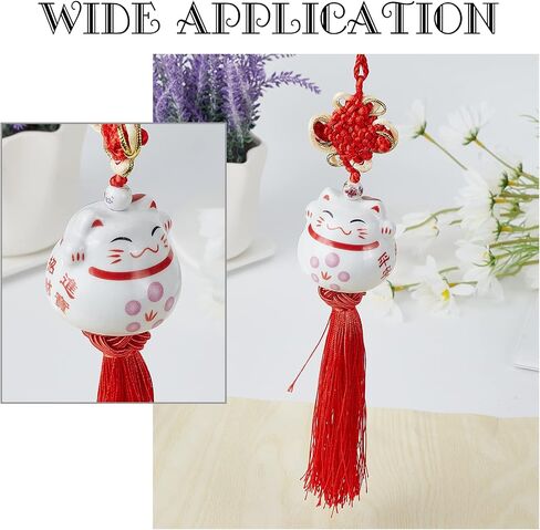 WEBEEDY Lucky Cat Ceramic Car Charm Feng Shui Japanese Maneki Neko Cat Fortune Hanging Pendant Good Luck Charms for Car Rear View Mirror Charm, 3Pcs in Saudi Arabia