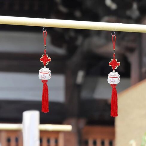 WEBEEDY Lucky Cat Ceramic Car Charm Feng Shui Japanese Maneki Neko Cat Fortune Hanging Pendant Good Luck Charms for Car Rear View Mirror Charm, 3Pcs in Saudi Arabia