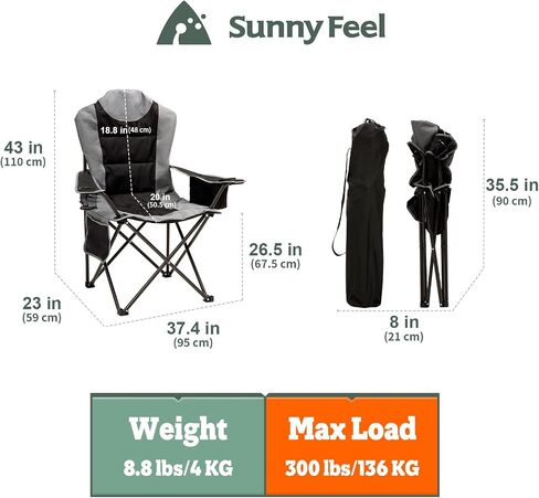 كرسي تخييم كبير الحجم قابل للطي من SUNNYFEEL، كرسي حديقة محمول مبطن مع مبرد للبالغين شديد التحمل 300 رطل، كرسي رباعي قابل للطي للتخييم عالي الظهر مع حامل أكواب، مسند ذراع للنزهة، الشاطئ، الرياضة in Kuwait