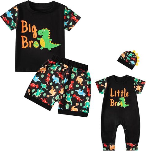 InBakjade طفل كبير ليتل إخوانه تحت عنوان مطابقة الزي الطفل ليتل إخوانه رومبير مع قبعة طفل كبير إخوانه الديناصورات الملابس in Kuwait