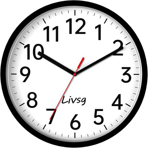Livsg 10 Inch Wall Clock Modern Round Silent Non Ticking Battery Operated Quality Quartz Digitalclock Easy to Read for Home, Living Room, Bedroom, Kitchen, School, Classroom, Office （Black） in Kuwait