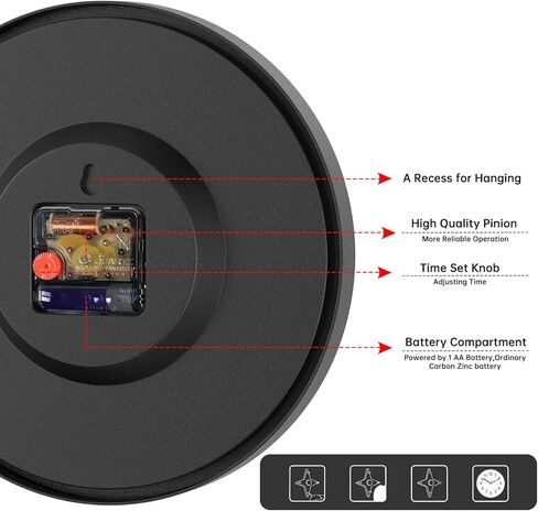 Livsg 10 Inch Wall Clock Modern Round Silent Non Ticking Battery Operated Quality Quartz Digitalclock Easy to Read for Home, Living Room, Bedroom, Kitchen, School, Classroom, Office （Black） in Kuwait