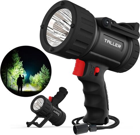 Taller Upgraded Rechargeable Spotlight Outdoor, Super Bright 10000mAh Hand Held Work Lights Flashlight Warning Lamp, IPX7 Waterproof Lightweight LED Spotlight for Boat Camping, Hunting - Black in Saudi Arabia
