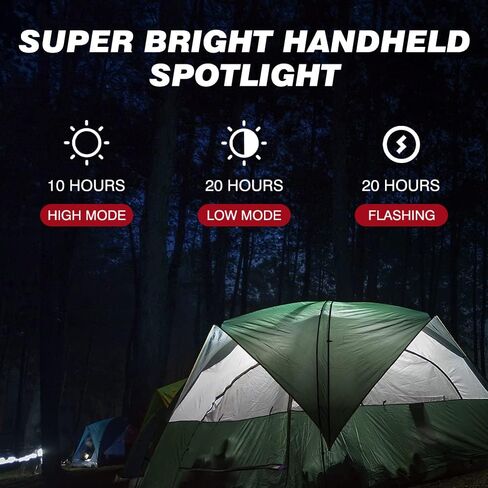 Taller Upgraded Rechargeable Spotlight Outdoor, Super Bright 10000mAh Hand Held Work Lights Flashlight Warning Lamp, IPX7 Waterproof Lightweight LED Spotlight for Boat Camping, Hunting - Black in Saudi Arabia