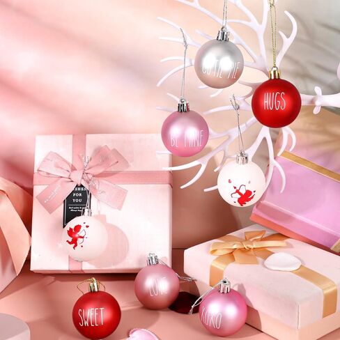 12 Pieces Valentine's Day Ball Ornaments Valentine Ornament Hanging Ball Ornaments for Valentine's Day Decoration Valentine Decorative Supplies for Party in Saudi Arabia