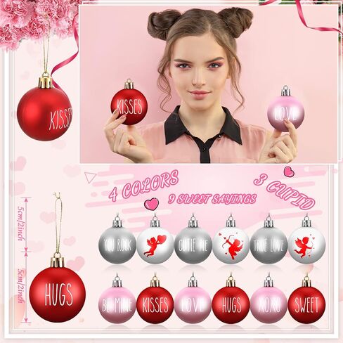 12 Pieces Valentine's Day Ball Ornaments Valentine Ornament Hanging Ball Ornaments for Valentine's Day Decoration Valentine Decorative Supplies for Party in Saudi Arabia