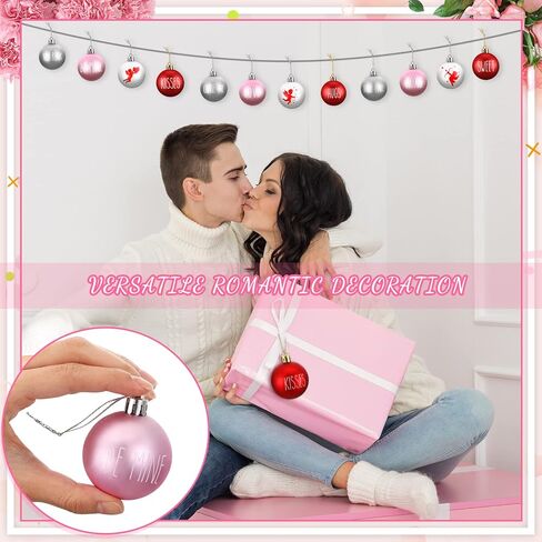 12 Pieces Valentine's Day Ball Ornaments Valentine Ornament Hanging Ball Ornaments for Valentine's Day Decoration Valentine Decorative Supplies for Party in Saudi Arabia