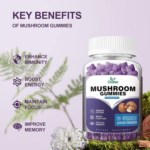 OALSE Mushroom Gummies Lions Mane Supplement - 3000mg Mushroom Extracts of Lions Mane, Reishi, Cordyceps, Shiitake & More - Promotes Focus, Memory, Mood and Energy 120Count（Pack of 2） in Saudi Arabia