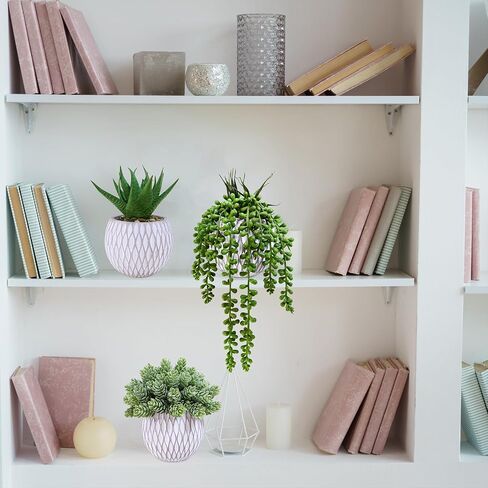 Winlyn 3 Pcs Small Faux Potted Plants Artificial Aloe Hops String of Pearls Succulents Plants in Gray Geometric Concrete Pots for Indoor Outdoor Greenery Shelf Home Bathroom Office Desk Tabletop Décor in Saudi Arabia