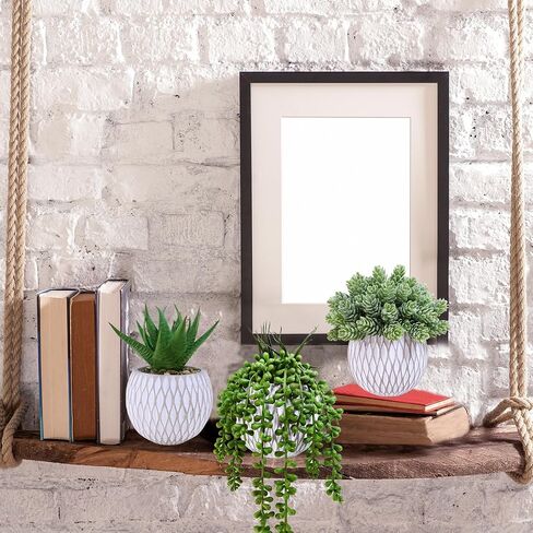 Winlyn 3 Pcs Small Faux Potted Plants Artificial Aloe Hops String of Pearls Succulents Plants in Gray Geometric Concrete Pots for Indoor Outdoor Greenery Shelf Home Bathroom Office Desk Tabletop Décor in Saudi Arabia