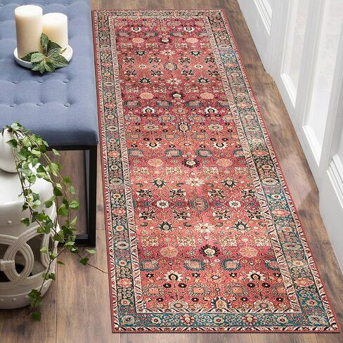 Poeti Runners للممرات 2x8، سجادة عداء غير قابلة للانزلاق وقابلة للغسل، عداء مطبخ عتيق، سجادة عداء فائقة النعومة مع دعم مطاطي، أزرق مخضر in Kuwait