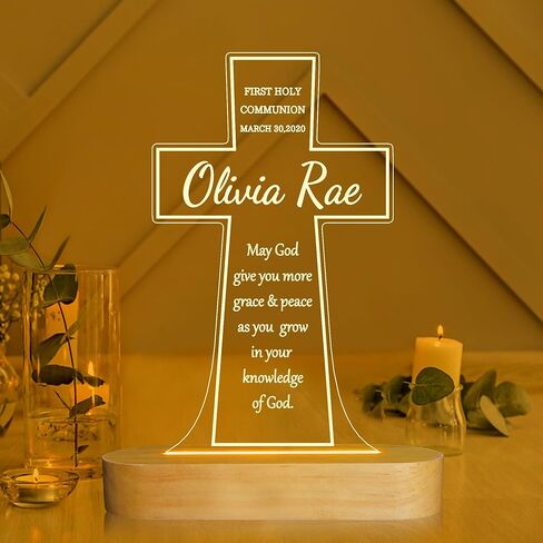 هدايا المناولة الأولى للفتيات من عمونيت، مصباح خشبي متقاطع مصباح إضاءة ليلي مبتكر للأطفال، مصباح تزيين USB طاقة معمودية هدية منزل هدية تدفئة للعرابين هدايا للمعمودية in Kuwait